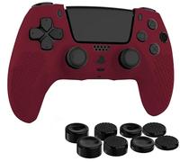 MyGadget Silicone Skin Compatible with PS5 Controller - with 8 Thumbsticks (2 Pairs High / 2 Pairs Low) - Playstation 5 Dualsense Wireless Cover in Wine Red
