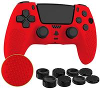MyGadget Silicone Skin Compatible with PS5 Controller - with 8 Thumbsticks (2 Pairs High | 2 Pairs Low) - Playstation 5 Dualsense Wireless Cover in Red
