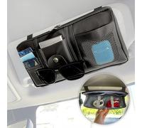 MyGadget Sun Visor Organiser in Synthetic Leather - with Additional Inner Pocket - Car Accessory for Travel with Sunglasses Holder - Colour Black