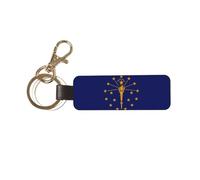 MYGANN Indiana State Flag Unisex Universal Leather Keychain With Metal Ring For Thanksgiving Anniversary Creative Gift