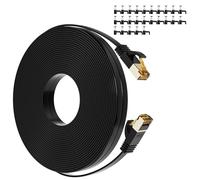 Mygatti Cat 7 Ethernet Cable 25 FT, Cat7 Flat High Speed 10Gbps 600MHz Shielded Internet Network Patch Black Cord, Ultra Slim RJ45 LAN Cable, for PS5, Modem, Router, LAN, Computer with 25 Cable Clips