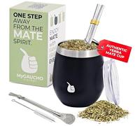 MyGaucho Yerba Mate Cup Gourd Set, 8oz, 2 Bombillas & Spill-Prev Lid | Stainless Steel Mate Cup, BPA-free lid & cleaning brush, comfortable sipping, and simple cleanup at home, work, or on the go