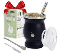 MyGaucho Yerba Mate Cup Gourd Set, 8oz, 2 Bombillas & Spill-Prev Lid | Stainless Steel Mate Cup, BPA-free lid & cleaning brush, comfortable sipping, and simple cleanup at home, work, or on the go