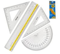 myGEO 4Pcs Geometry Maths Set, Pack of 1, Protractor (180°), Set Squares (30°/45°/60°), Ruler (15cm), Perfect for School Home Use, iZOFAX Black Ball Pen