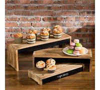 MyGift 21 Inch Rustic Burnt Dark Brown Wood Cake / Dessert Display Riser Stands with Chalkboard Panels