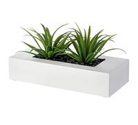 MyGift 25 cm Faux Grass Plant in White Wooden Planter - Decorative Centrepiece for Table or Shelf