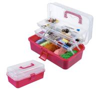 MyGift 33 cm Clear Plastic Storage Box with Locking Lid and 2 Expandable Trays - Multipurpose Organiser for Tools, First Aid, Sewing & Crafts