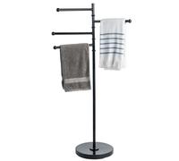 MyGift 4ft Freestanding Matte Black Metal Towel Rack with 4 Swivel Bars - Floor Standing Bathroom, Spa & Pool Towel Holder Stand