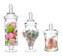 MyGift Clear Glass Apothecary Jars with Lid, Decorative Footed Vase, Candy Buffet Containers Set of 3