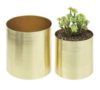 MyGift Modern Brushed Brass Plated Indoor Plant Pot, Cylindrical Metal Vase, 5 and 6 Inch, Set of 2 - Handcrafted in India