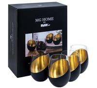 MyGift Set of 4 Stemless Wine Glasses Elegant Set with Luxury Metallic Finish 18oz Black and Gold