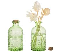 MyGift Vintage Design Embossed Green Glass Bottle with Cork Lid, Set of 2