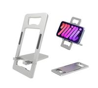 MyGiGi Foldable Cell Phone Stand for Desk, Portable Kickstand Aluminum Adjustable Cellphone Holder for Travel Office Compatible with iPhone 16 15 14 13 12 11 Pro Max Samsung S25 S24 S23 (Silver)