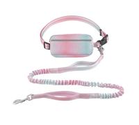 MyGiGi Hands Free Dog Leash with Zipper Pouch, Dual Handles and Durable Reflective Bungee for Walking, Jogging and Running Medium Large Dog (Pink+Cyan)