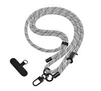 MyGiGi Premium 8mm Thick Cell Phone Lanyard Crossbody, Adjustable Universal Cellphone Neck Strap with Quick Release Swivel Clasp (White+Black Diagonal)