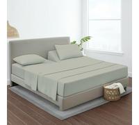 MyGiza Sheets 4 Pcs Top Split King Sheet Sets for Adjustable Bed, 100% Giza Cotton Perfect for Sleep Number Beds, King 34" Down Flex Head, Fits 16" Deep Mattress, Light Grey Solid