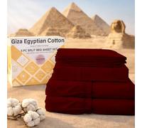 MyGiza Sheets 5 Pcs Split King Sheets Sets for Adjustable Beds, 100% Certified Giza Egyptian Cotton, Soft & Luxurious Sheets fits 16 inch Deep Pocket Mattress, Burgundy
