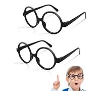 MYGLOAR Pack of 2 Retro Round Glasses, Toy Glasses, Black Ultralight Glasses Accessories for Halloween, Christmas, Carnival and Party, Cosplay Costume Accessories, Round Frame Glasses (2 Pieces)