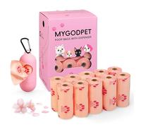 MYGODPET 150 Count Dog Poop Bags Rolls with Holder, Biodegradable Poop Bags for Dogs, Cherry Blossom Scented Dog Waste Bags, Leak Proof Cat Poop Bags, Pink