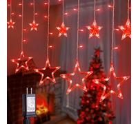 MYGOTO Red Christmas Star Icicle Lights,8.2FT 126LED Curtain String 8 Modes Memory Timer,Connectable Plug in Waterproof for Halloween/Valentine's Day/Patio/Wedding/Party/Xmas Indoor Outdoor Decor,Red