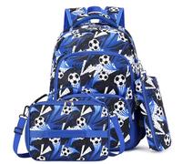 mygreen 3PCS Kids Backpack Set - Waterproof Bookbag with Lunch Box for Boys Ages 3-12, Adorable Cartoon Prints for School & Outdoor Use Blue Soccer