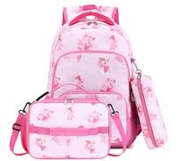 mygreen 3PCS Kids Backpack Set - Waterproof Bookbag with Lunch Box for Girls, Pink Fairy Elf, Modern