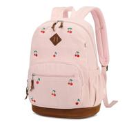 mygreen Corduroy Backpack, Vintage Lightweight 15.6" Laptop Bag with Padded Sleeve, Cherry Pink, M, School Backpack for Teen Girls