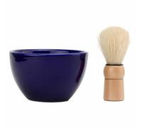 myGrtfam 2-Piece Beard Care Bowl Brush Set, Ceramic Shaving Bowl, Shaving Brush Kit, Rich Shaving Soap Foam Cup, Wide-Mouth Barber Beard Wet Shave Cream Cup, Blue