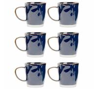 myGrtfam Ceramic Mugs Set of 6, 330ml Stoneware Coffee Cup, Hand-Pressed Texture Tea Cups, Microwave & Dishwasher Safe, Reactive Glaze (Blue)