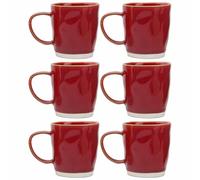 myGrtfam Ceramic Mugs Set of 6, 330ml Stoneware Coffee Cup, Hand-Pressed Texture Tea Cups, Microwave & Dishwasher Safe, Reactive Glaze (Red)