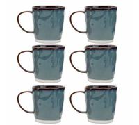 myGrtfam Ceramic Mugs Set of 6, 360ml Stoneware Coffee Cup, Hand-Pressed Texture Tea Cups, Microwave & Dishwasher Safe, Reactive Glaze (Green)