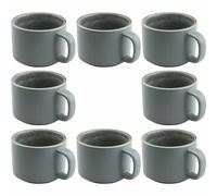 myGrtfam Porcelain Espresso Cup with Saucer 8 Pieces, Stackable Espresso Shot Cup, 150ml/5 Oz, Grey