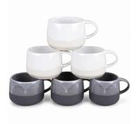 myGrtfam Stoneware Coffee Mugs Set of 6, 16oz Large Wide Belly Ceramic Cups with Handle, Artisanal Two-Tone Dripping Glaze Soup Mug for Latte, Cappuccino, Oatmeal, Tea, Sandy White & Slate Grey
