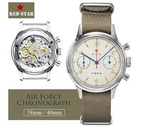 MyGUL RED-Star 38mm Men's 1963 Chronograph Mechanical Watch Pilot with Seagull Movement ST1901 Air Force Aviation Sapphire Goose 40mm