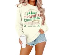 MYHALF Christmas Sweatshirts for Women 2024 Crewneck Christmas Trees Sweaters White Christmas Movie Shirts Xmas Holiday Tops, A-apricot, S