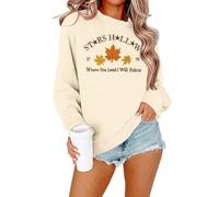 MYHALF Crewneck Sweatshirt for Women Fall Leaf Graphic Sweatshirts Vacation Long Sleeve Drop Shoulder Pullover, Apricot, Large