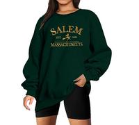 MYHALF Halloween Sweatshirts Women Oversized Salem Massachusetts Shirts Hocus Pocus Tees Tops Fall Holiday Crew Neck Pullover, Green, XL