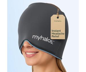 MyHalos® Migraine Relief Cap - Wearable Ice Pack Cold Wrap Hat -Reusable Cold Therapy Headache Cap & Migraine Cap, for Tension Headache Relief & Sinus Pressure - Form-Fitting Head Compress (Gray)