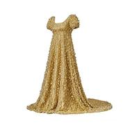 MyheroCos Women's Yellow, Gold Floral Lace Regency Dress, S