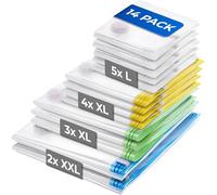 myHodo Vacuum Storage Bags 14-Pack (Mixed Bag Sizes, L-XXL) - Versatile Space Saver Sacs for Clothes, Duvets & Bedding, Durable Double Zip Seal, Easy-to-Use, Smart Compression Solution for Textiles
