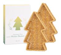 myHomeBody Christmas Tree Wicker Basket, Decorative Snack Tray, Appetizer Serving Tray and Platters, Set of 2