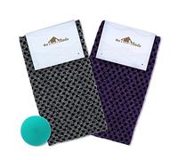 myHomeBody Extra Long Exfoliating Washcloth, Exfoliating Body Scrubber, Shower Towel, Long Bath Cloth, 3D Texture Obsidian and Raisin Dots, Set of 2 with Silicone Facial Brush