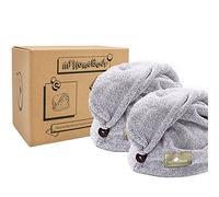 myHomeBody Hair Towel Wrap, Luxury Rapid-Dry Hair-Drying Turban, Ultra Soft and Quick Drying Absorbent Charcoal Fiber, with Coconut Shell Button - 2 Pack