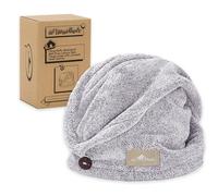 myHomeBody Hair Towel Wrap, Luxury Rapid-Dry Hair-Drying Turban, Ultra Soft and Quick Drying Absorbent Charcoal Fiber, with Coconut Shell Button - Gray