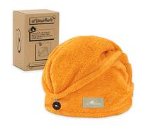 myHomeBody Hair Towel Wrap, Luxury Rapid-Dry Hair-Drying Turban, Ultra Soft and Quick Drying Absorbent Charcoal Fiber, with Coconut Shell Button - Mango