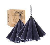 myHomeBody Hand Towels with Hanging Loops, Absorbent Charcoal Fiber Cleaning Clothes with Coconut Shell Button for Kitchen, Round Shape, Set of 2, Midnight Blue