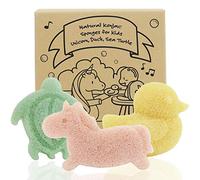 myHomeBody Konjac Sponge for Bathing, Cute Shapes Natural Bath Sponges Adorable Bubbly Bath Time, Natural and Safe Plant-Based Konjac Shower Loofah, 3pc. Set: Unicorn, Duck, Sea Turtle