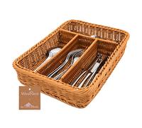myHomeBody Rectangle Wicker Utensil Holder, Cutlery Organizer for Kitchen Organization, Utensil Drawer Organizer Kitchen Accessories, Resin Wicker 1 pc, Light Brown