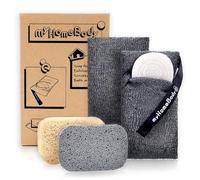 myHomeBody Soap Pocket Exfoliating Pouch, Body Scrubber Sponge, Exfoliator for Bath, Shower or Leftover Bits Saver, Graphite Gray, 2 Pack + 2 Lift Pads