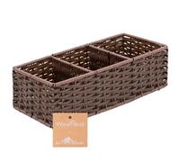 myHomeBody Wicker Basket With 3 Compartments, For Toilet Tank Paper Rolls, Hand Woven Bathroom Countertop Organizer, Bedroom Organization, 1pc, Dark Walnut